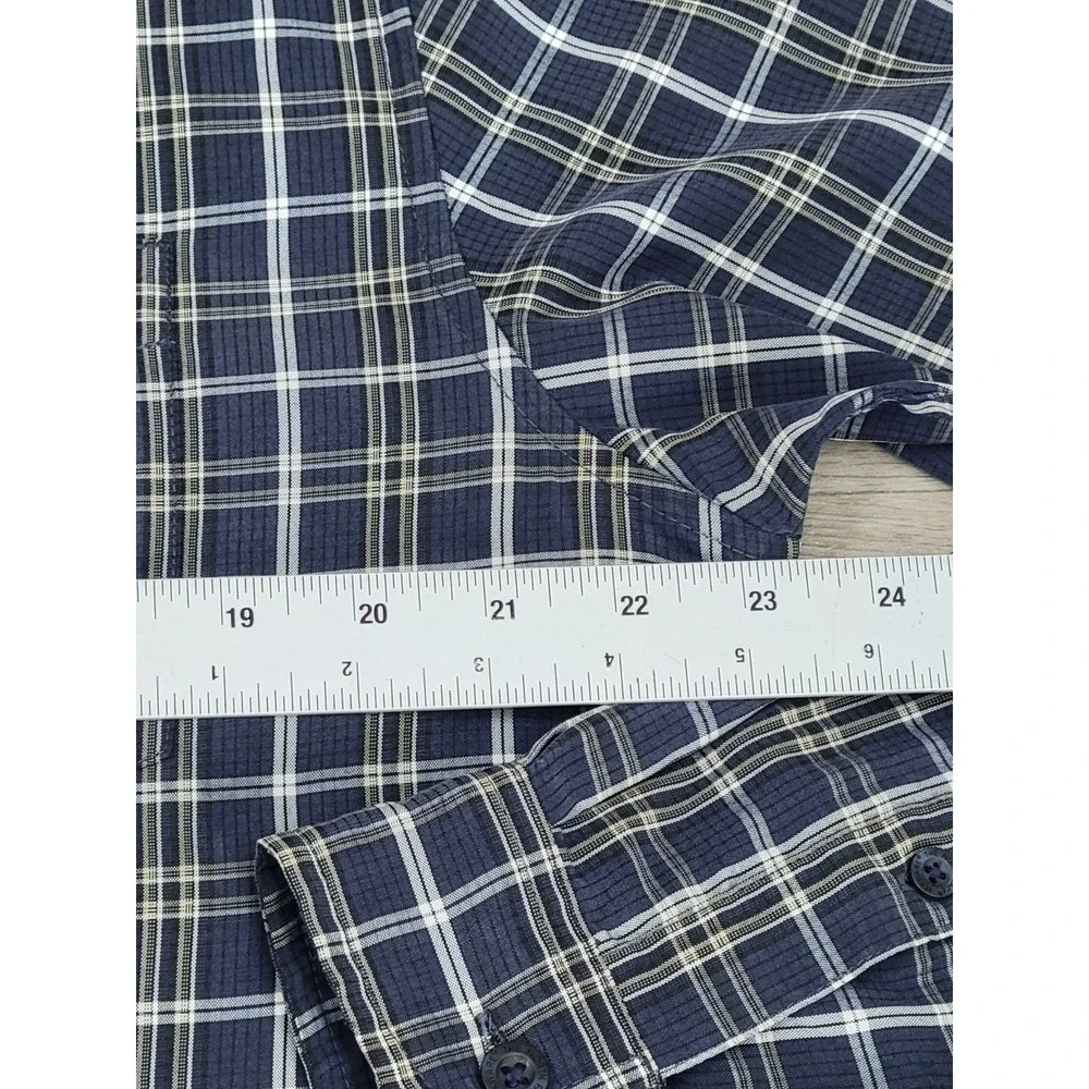 The North Face Hiking Shirt Men's Large Blue Plaid Long Sleeve Outdoor Button Up